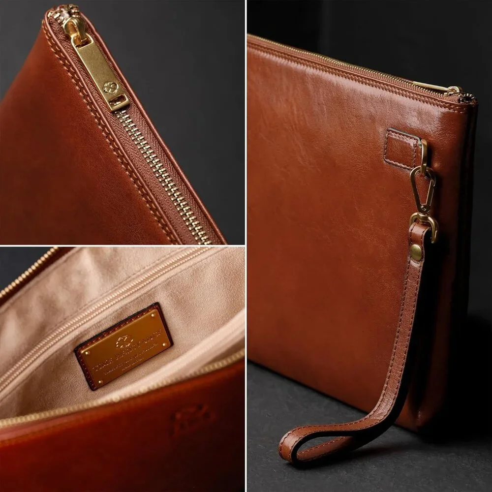 Leather Clutch for Men Organizer Wrist Bag Briefcase Handmade in Italy